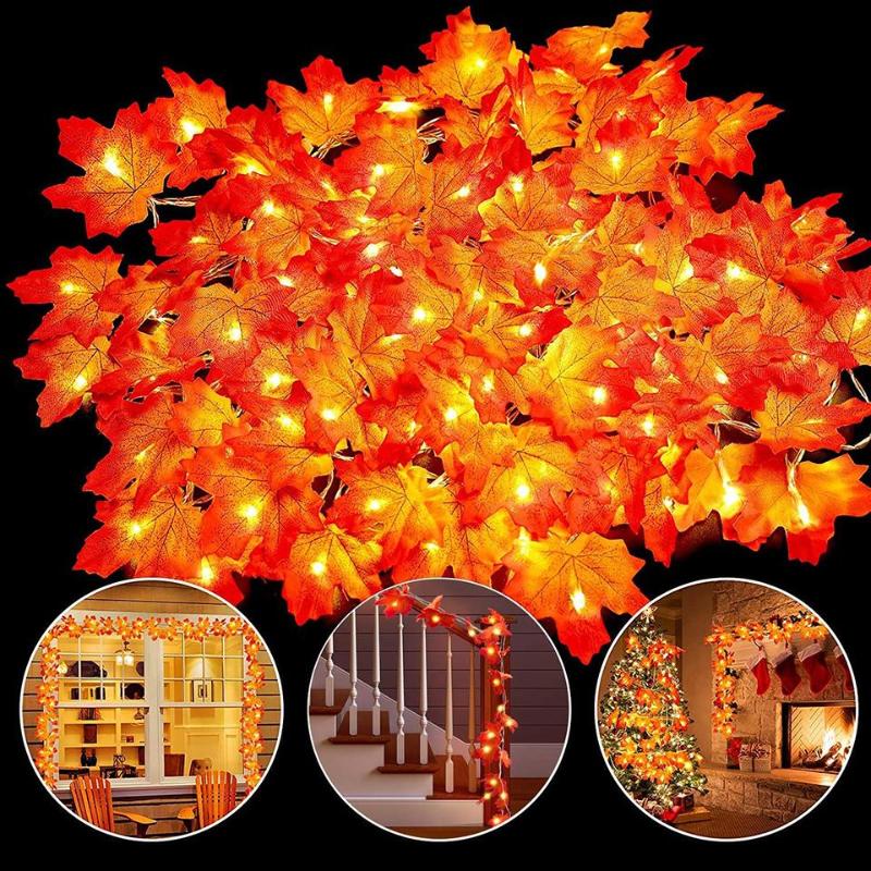 Thanksgiving-Dekoration beleuchtet Herbstgirlande, Ahornblatt-Laternen, Innenurlaub, Herbst, Familienfeier, Halloween, Weihnachtsdekoration 3m 30led