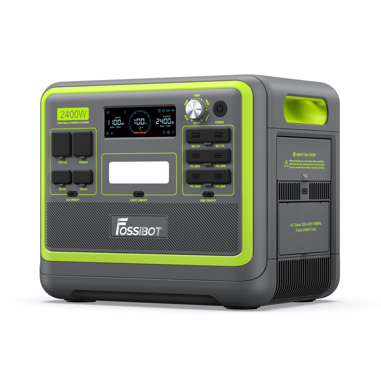 FOSSiBOT F2400 Tragbare Powerstation 2400W Ausgang 2048Wh LiFePO4-Batterie 13 Ausgangsanschlüsse 1,5-2 Stunden Schnellladung grün