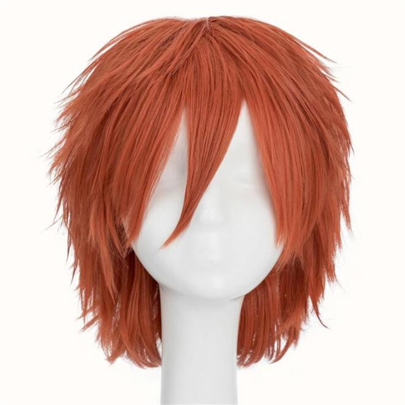 30 cm kurze, glatte Cosplay-Perücke, Anime, Tilt-Up-kompatibel, universell, allmächtig, hitzebeständig, Kunsthaarperücken + Perückenkappe orange