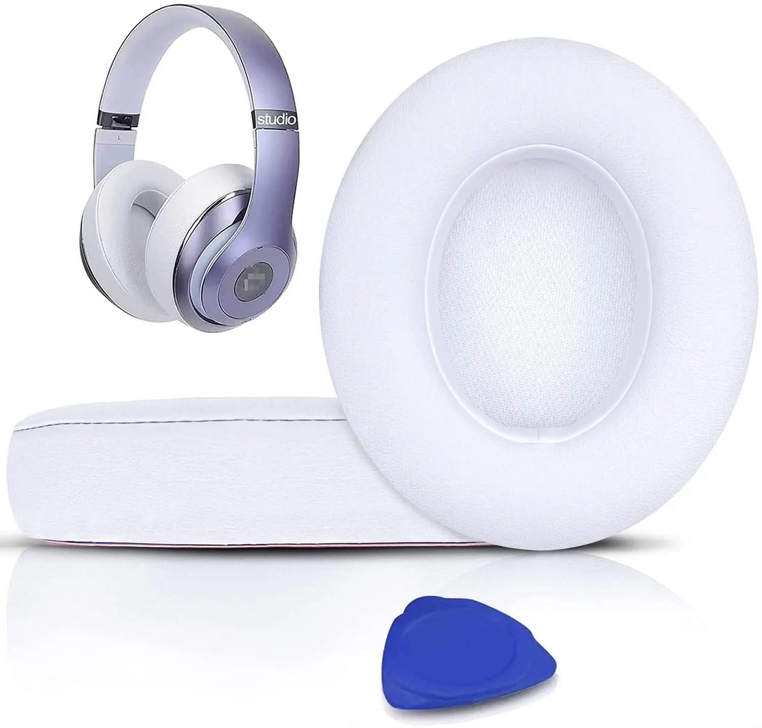 Ersatz-Ohrpolster für Beats Studio 2 Studio 3, Proteinleder und Memory Foam, Kopfhörer-Ohrabdeckungen, Ohrpolster-Kissen-Ersatz weiß