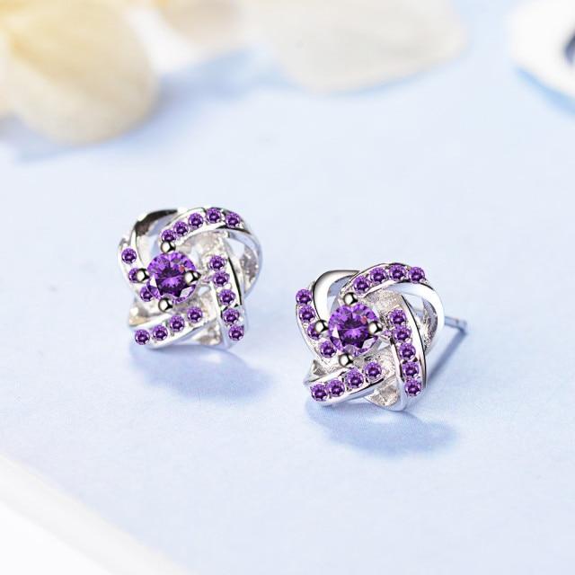 925 Sterling Silber Ohrringe für Frauen Sterling-Silber-Schmuck Zirkonia Ewige Herz Twist Ohrringe Ohrringe S-E430 violett