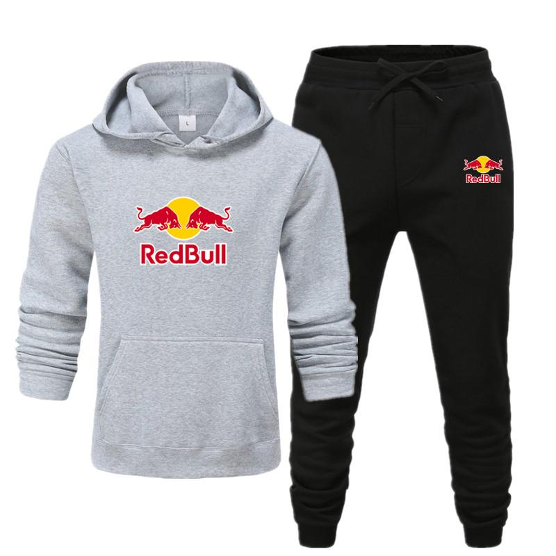Red Bull Herren/Damen Sportbekleidungssets Frühling Herbst Marke Kapuzenpullover Freizeit Trainingsanzug Herren 2-teilig Kapuzenpullover + Hose Herren Kleidung L silber