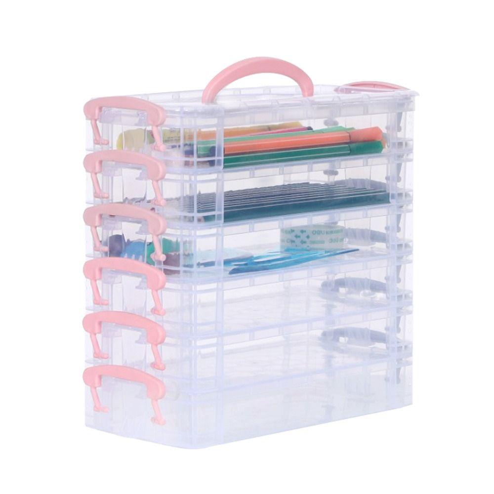 6-lagige abnehmbare Aufbewahrungsboxen Pinselbox Aquarellstift Aufbewahrungskoffer Große Kapazität Multifunktionaler Schreibwaren-Organizer Schulbedarf rosa