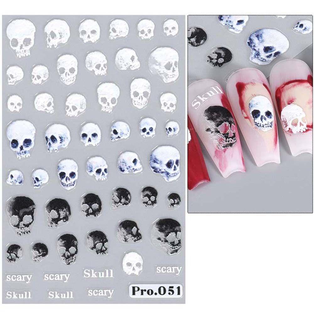 Geist Schädel Muster Halloween Nagelsticker Spinnennetz Halloween Nagelaufkleber Bunt Nagelstudio PRO-051