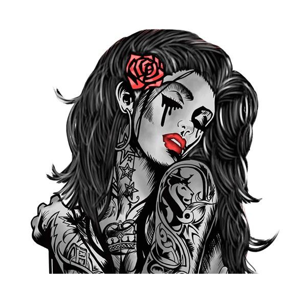 Tri Mishki W1489 Tattoo Art Girl Auto-Aufkleber, PVC-Aufkleber, Motorrad-Aufkleber auf Auto, LKW, Stoßstange, Laptop, Wand, Garage 14cm -M