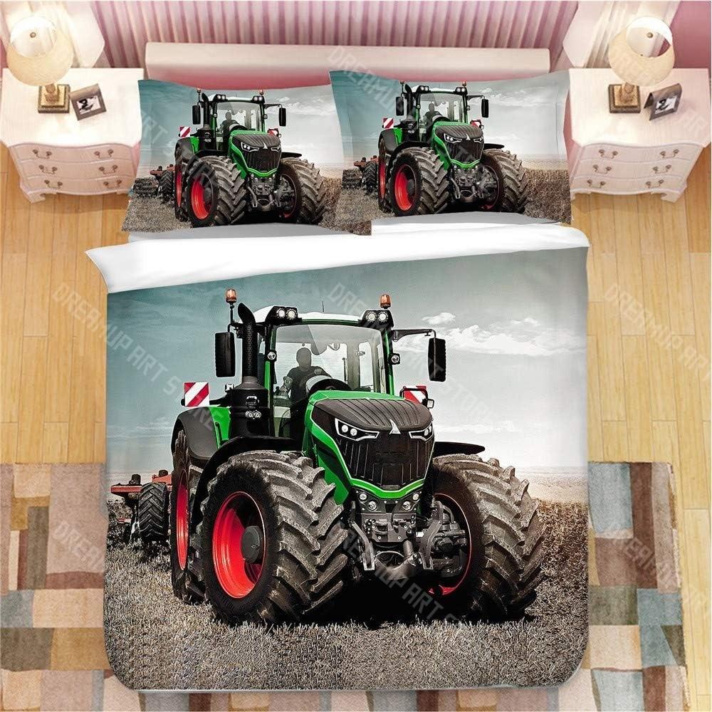 3D-Druck Traktor Bettbezug-Set Jungen Traktor Bettwäsche-Set LKW Bettwäsche-Set Landwirtschaftliches Werkzeug Wagen Bettdeckenbezug-Set 140x200cm
