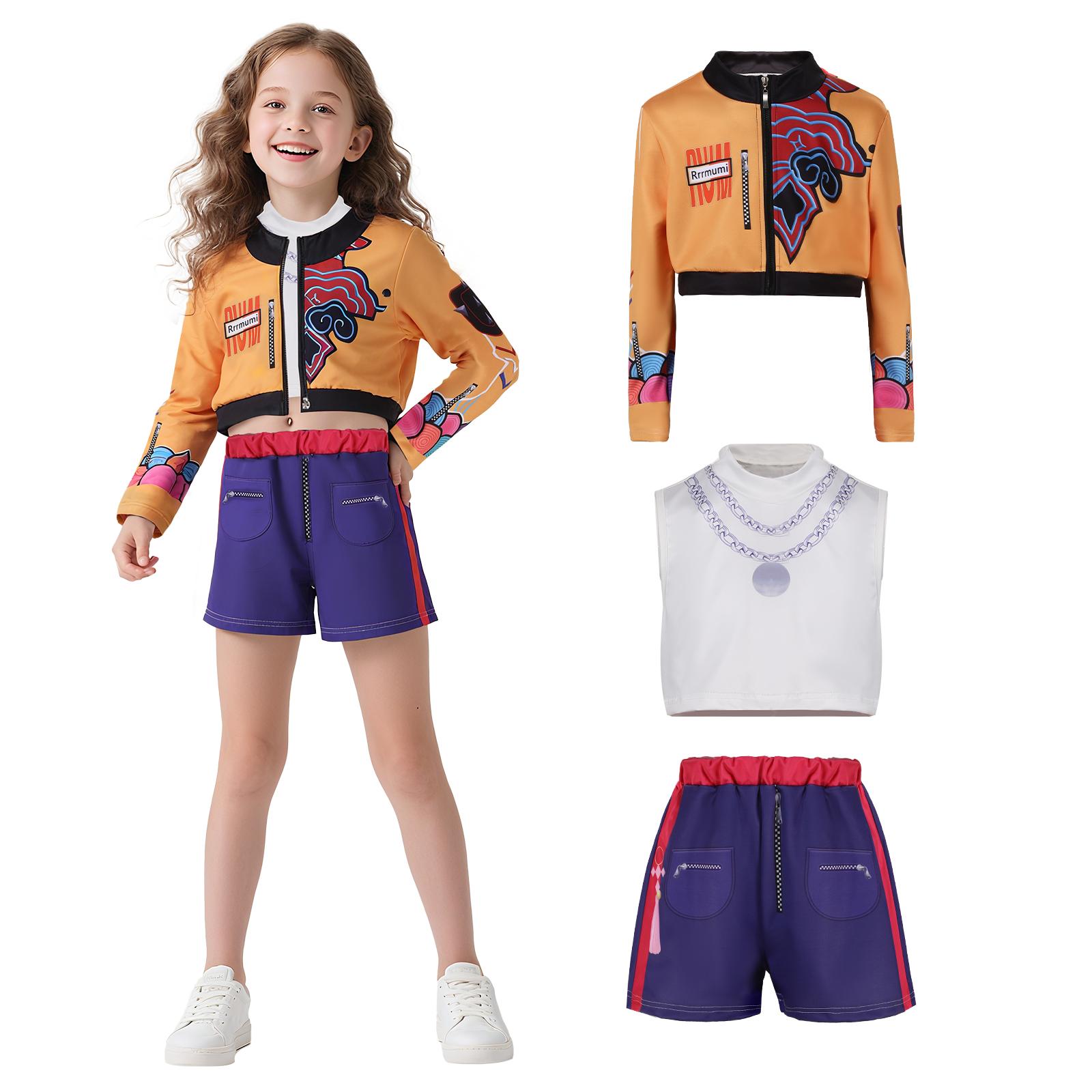 Kinder Cosplay Kostüme Mädchen Zoey Mira Rumi Fantasy Rollenspiel Outfits Kpop Halloween Karneval Party Anzüge 160cm orange