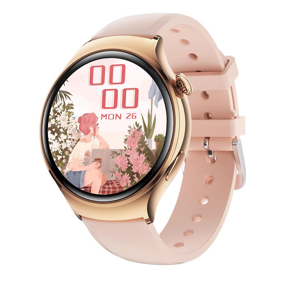 2025 Neue GPS NFC Bluetooth Anruf Smartwatch Damenuhr 4 mini Sport-Tracker Herzfrequenz Oximetrie Überwachung Gesundheit Smartwatch Frau Silicone gold