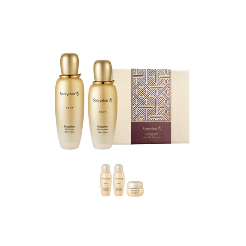 Sooryehan Boyun Hautpflege-Set 5 Teile Koreanisches Hanbang Ginseng Toner Emulsion Creme Routine 2 Teile Set + 3 Geschenke Set beige