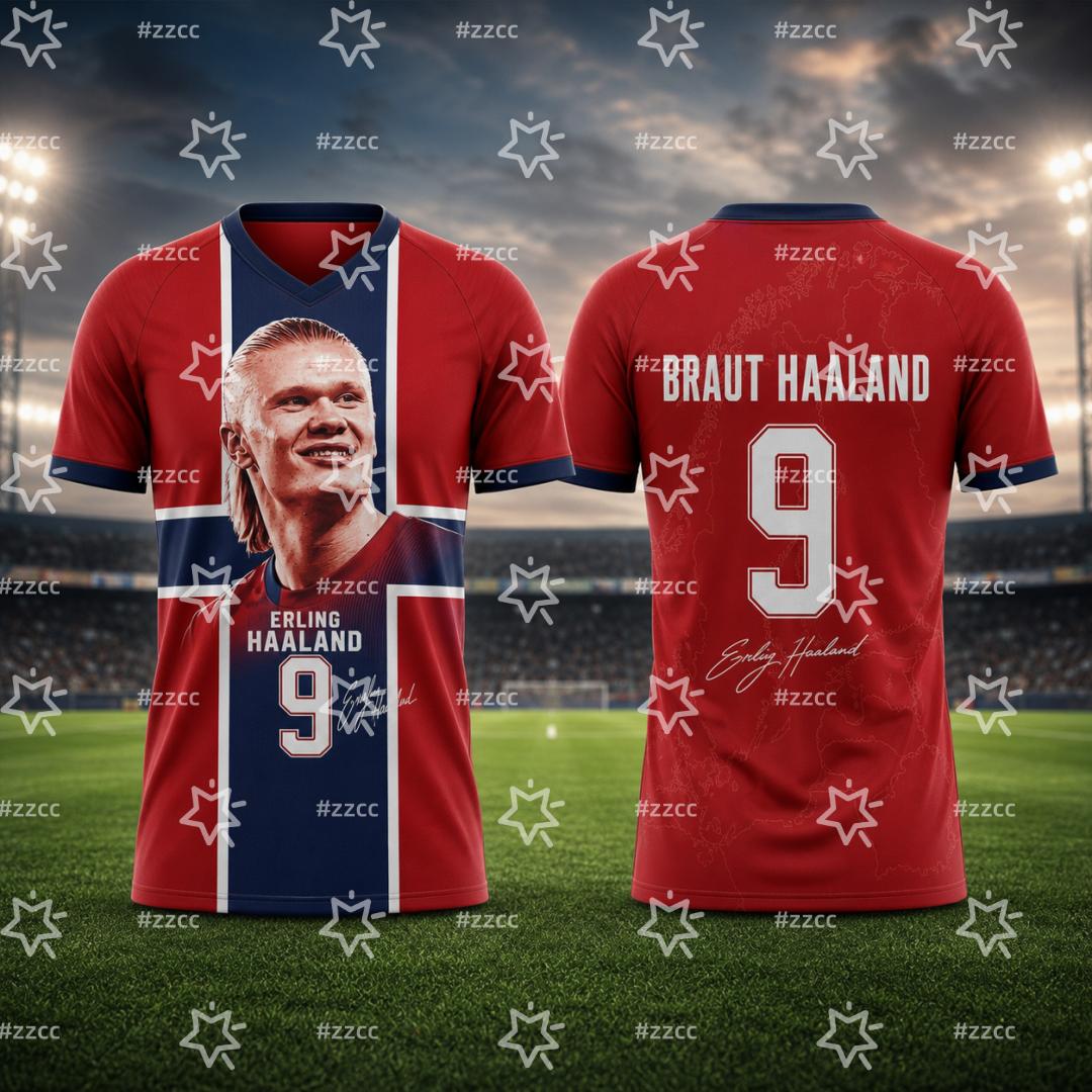 Norwegisches Haaland Fußballtrikot Fußball-Trainingsset Sommer Sport Herren-T-Shirt Kinderkleidung T-Shirt Damen Radtrikot M red