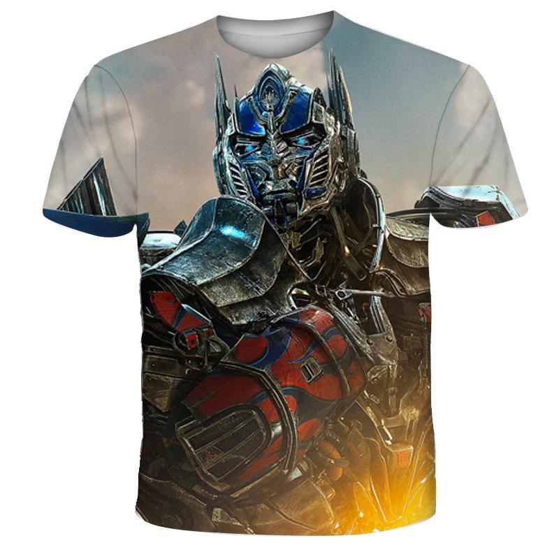 Sommer Bequeme Weiche Kinderkleidung Mode Transformers 3D Gedrucktes Rundhals Jungen Kurzarm T-Shirt 130 black