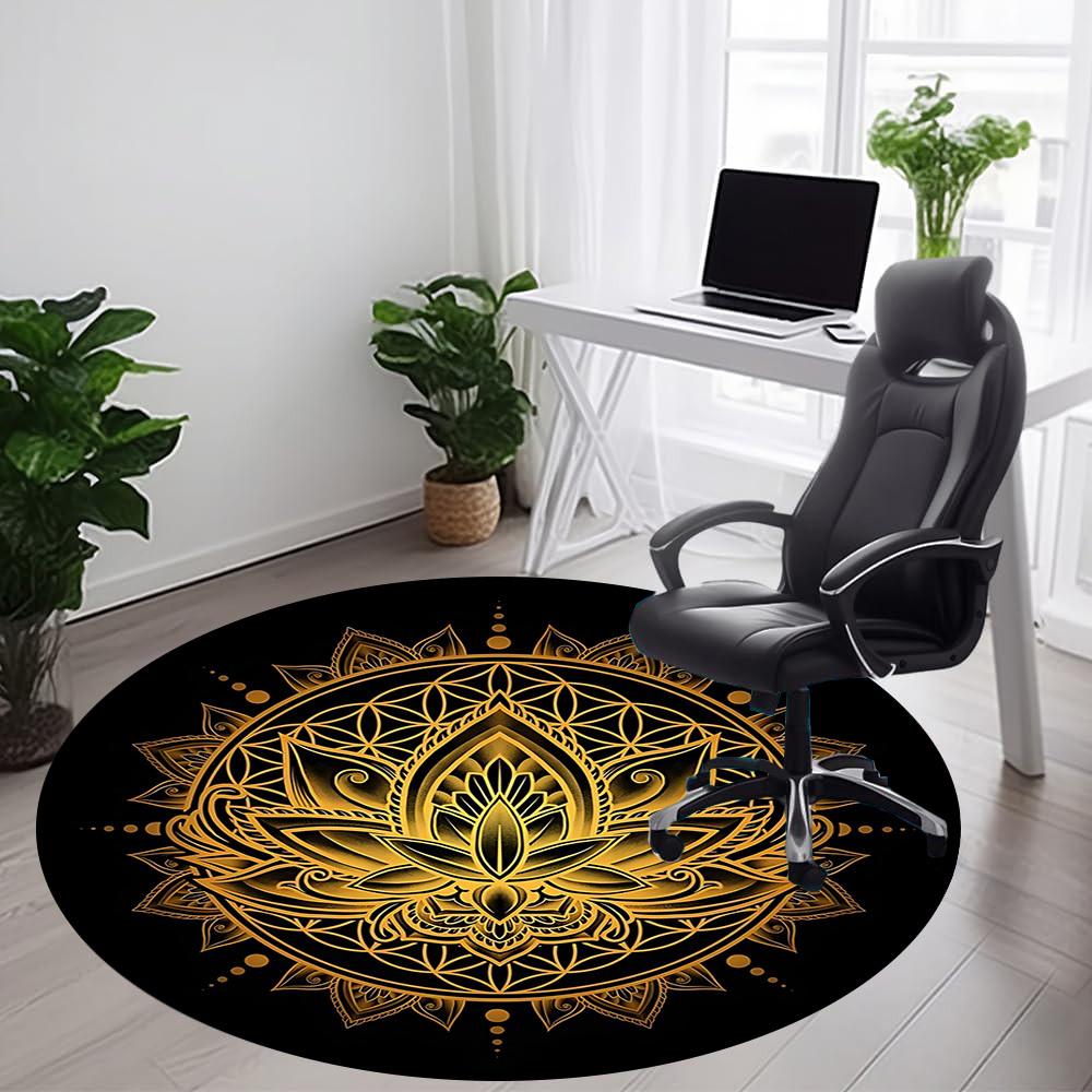 1 Stück Lotus Mandala Büro Runder Teppich, Innenmatte Geeignet Für Büro, Unter Bürostühlen Schlafzimmer Wohnzimmer Heimdekoration, Raumdeko 101 100cm by 100cm