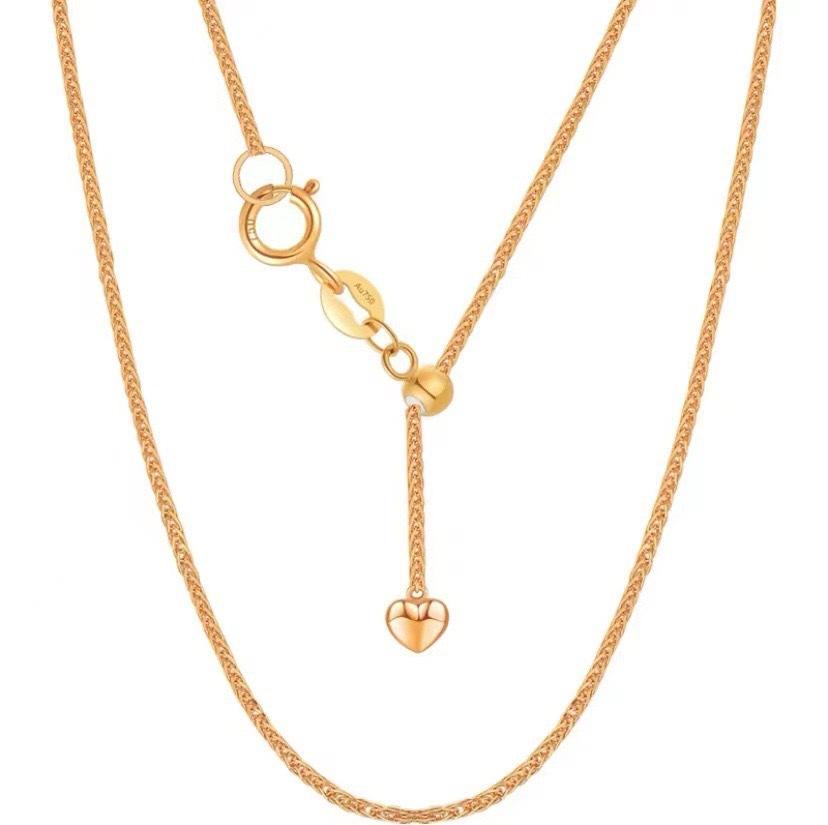Echte 18K Gold Halskette Au750 Love Chopin Verstellbare schlichte Kette Damen Vielseitige Halskette Boutique Schmuck Geschenk 45cm 0.6g