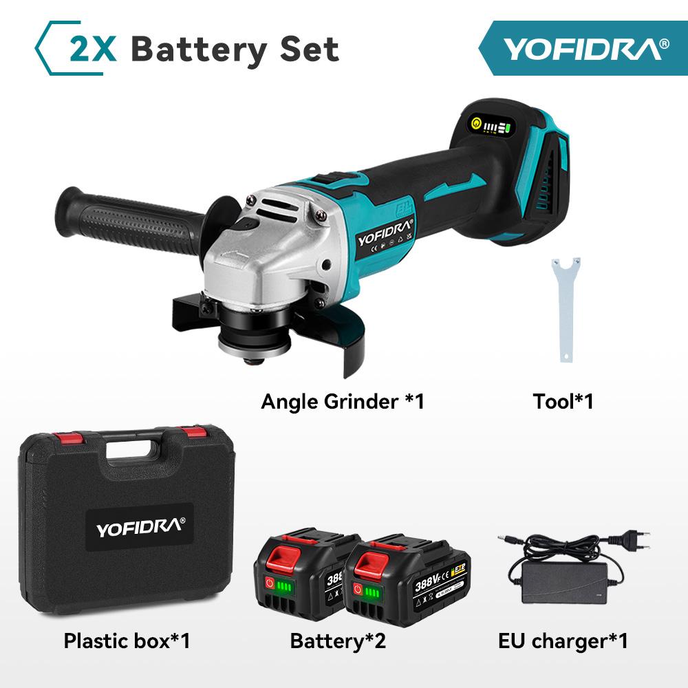 Yofidra 125mm Bürstenloser Winkelschleifer 4 Gänge Akku-Schleifmaschine Schneiden Holzbearbeitung Elektrowerkzeug Für Makita 18V Batterie 2 Battery & Plastic Box