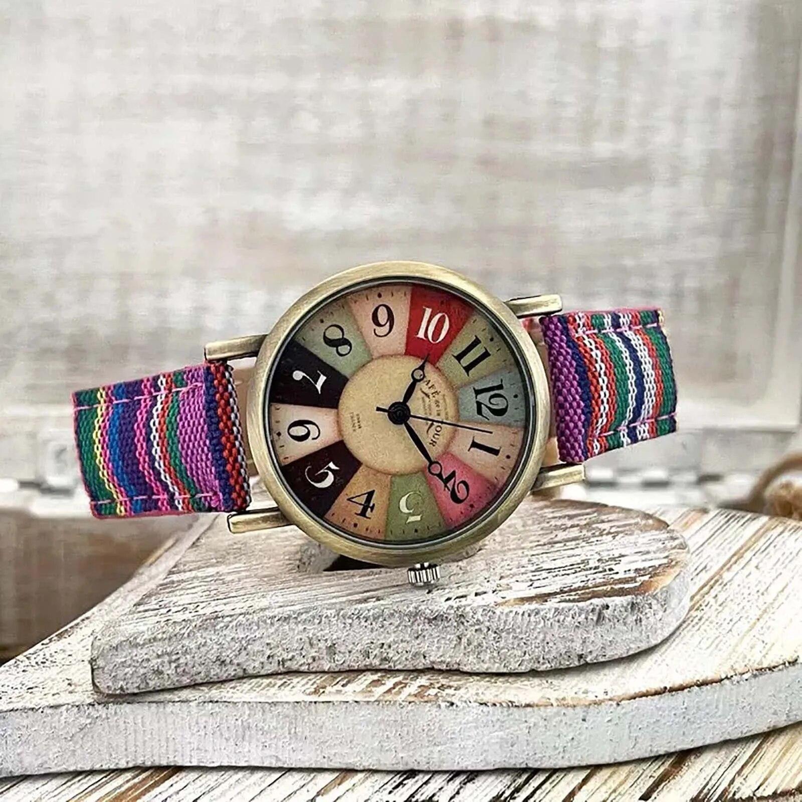 Modische Uhren für Damen mit mehrfarbigem Regenbogenmuster, Armband, Uhrenschmuck violett