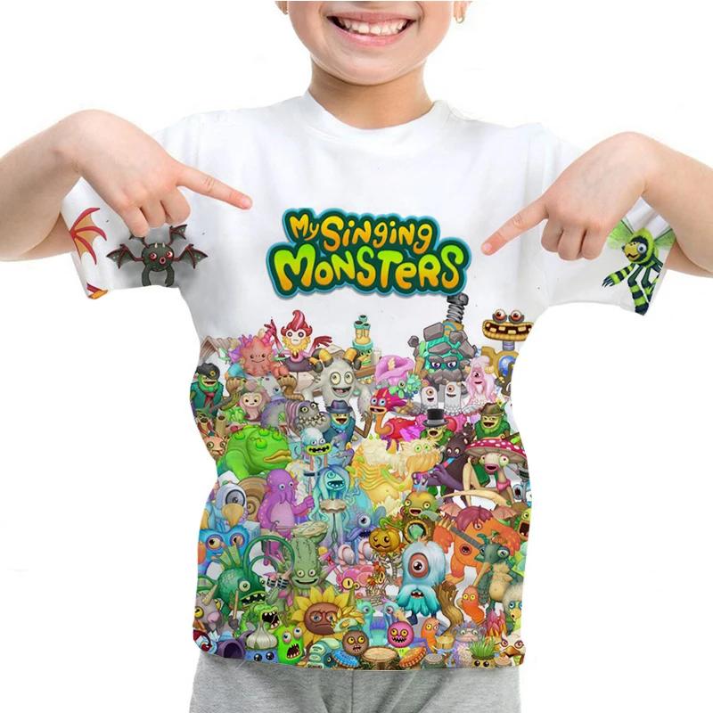 Kinderkleidung My Singing Monsters T-Shirt Cartoon 3D Druck T-Shirt Tops Sommer Kinderkleidung Jungen Mädchen Rundhals Kurzarm T-Shirt 130 beige