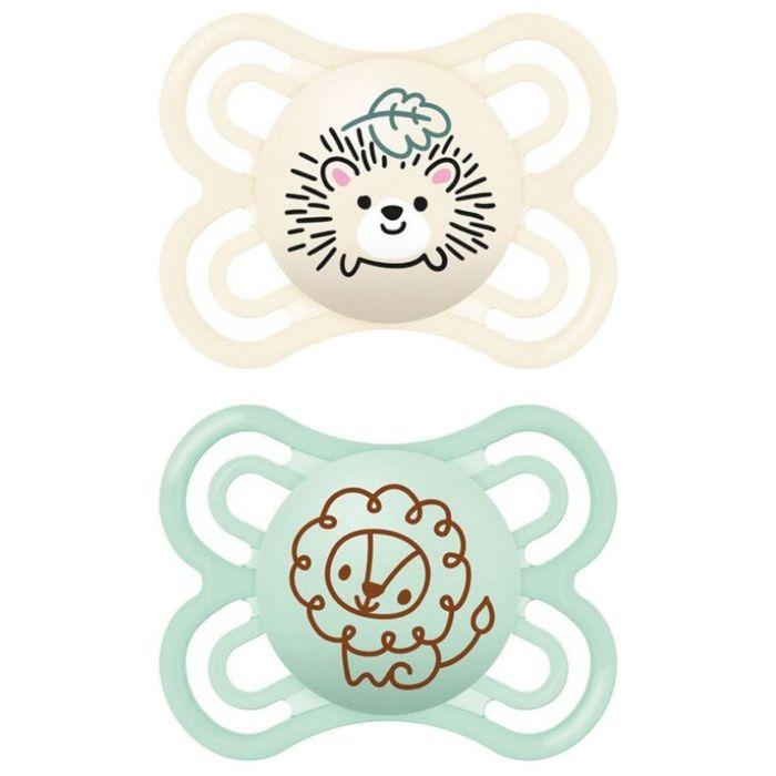 Schnuller-Schnuller Baby MAM Perfect 2-6 Monate - 2er-Pack (Modell : Igel und Löwe)