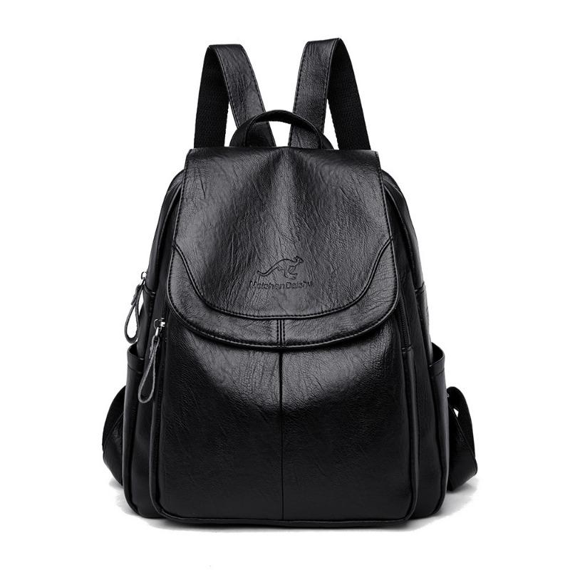 Rucksack Damen Große Kapazität Weiches Leder Rucksack Rucksack Reisetasche Umhängetasche One Size schwarz