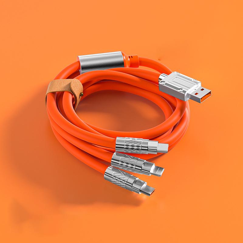 100/120 W 3-in-1-Ladekabel, 120 cm, Micro-USB/Typ-C, mehrere USB-Handy-Ladekabel für Xiaomi, Huawei, Samsung orange