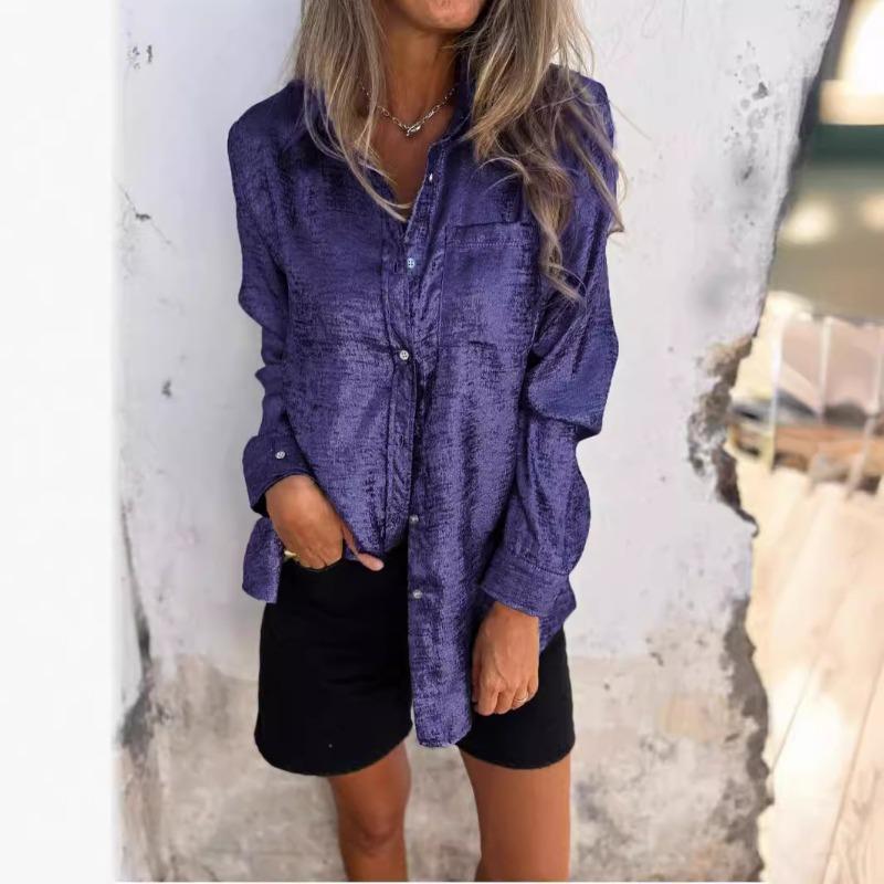 Damen Blusen Mode Einfarbig Langarm Casual Samt Kragen Hemd Top Herbst Blusen & Hemden 5XL violett