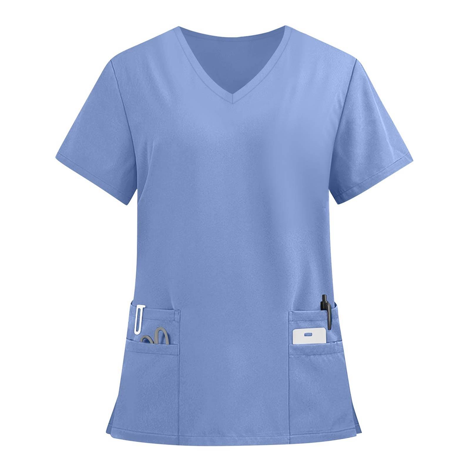 Damen V-Ausschnitt Medizinischer Kasack mit Taschen, Bequeme und Langlebige Arbeitskleidung für Krankenschwestern, Ärzte und Medizinisches Fachpersonal L blau