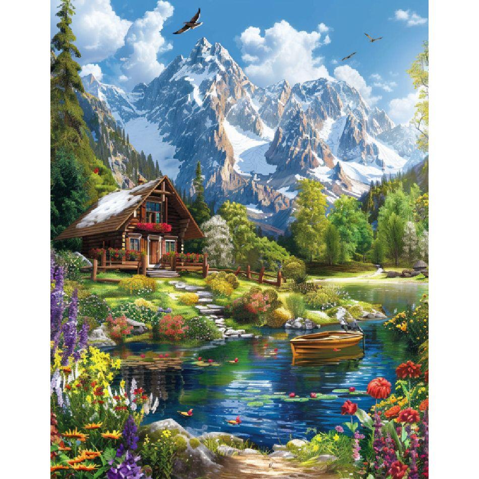 Rahmen Acrylfarbe Malen nach Zahlen für Erwachsene Landschaft Berg Bild nach Zahlen Kits personalisiertes Geschenk 40x50cm 40x50cm Diy Frame