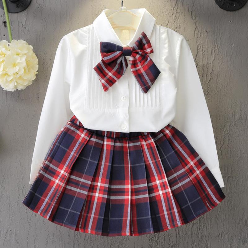 2 Teile/satz Mädchen Klassische Kleidung Set Frühling Lange Ärmel Kinder Prinzessin Top und Rock Geburtstag Schuluniform Kleidung 2T rot