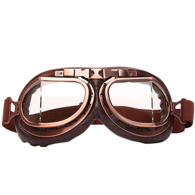 Retro Motorradbrille Brille Vintage Moto Klassische Brille für Harley Pilot Steampunk Bike Kupfer Helm Ausrüstung transparent