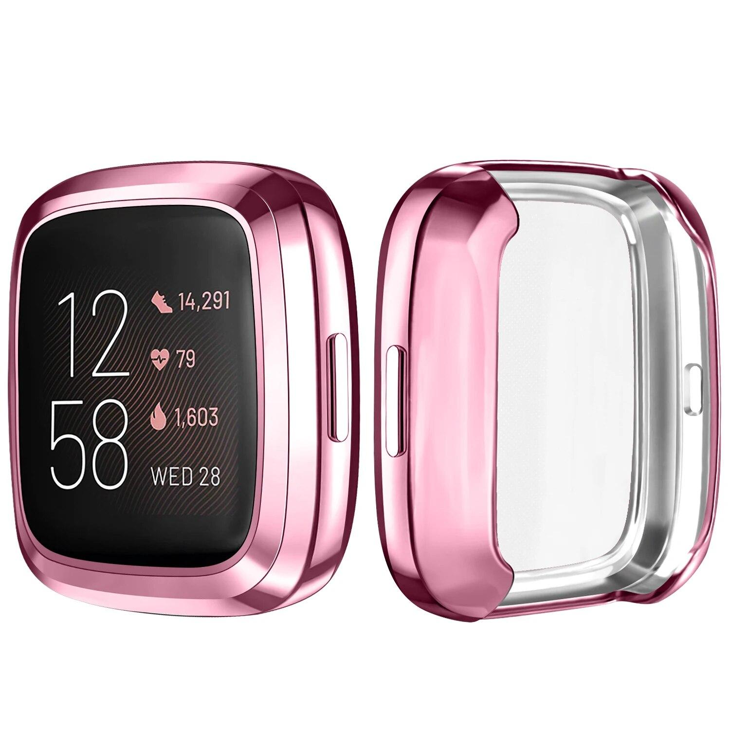Displayschutzfolie für Fitbit Versa 2 Versa 3 Versa Lite 7 Farben TPU Soft Cover Smart Watch Case Kratzfestes Zubehör for versa 3 rosa/hellrosa