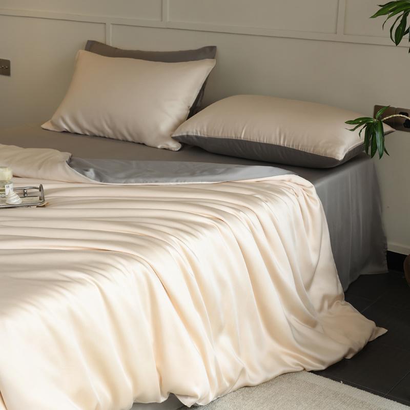 100% Seide 3-teiliges Set Bettwäsche-Set Natürliche Maulbeerseide Bettbezug mit 2 Stück Kissenbezug Einfarbige Steppdecke Kissenbezug Luxus 135x200cm 3Pcs Set gray