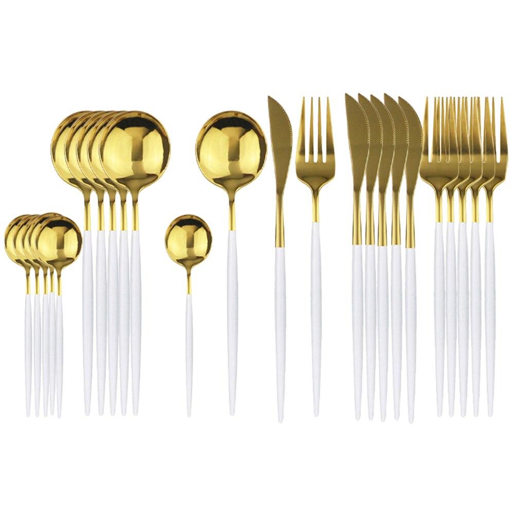 24-teiliges Edelstahl-Geschirrset für die Küche, grünes Gold, Besteck, Messer, Gabel, Löffel, Besteck, minimalistisches Besteck gold/weiß
