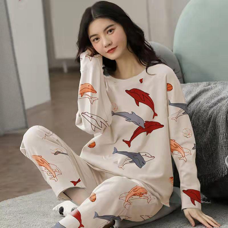 Neuer Winterpyjama, Damen, koreanische Version, langärmelig, Homewear-Anzug, locker, große Größe, zweiteiliger Anzug, kann draußen getragen werden M apricot