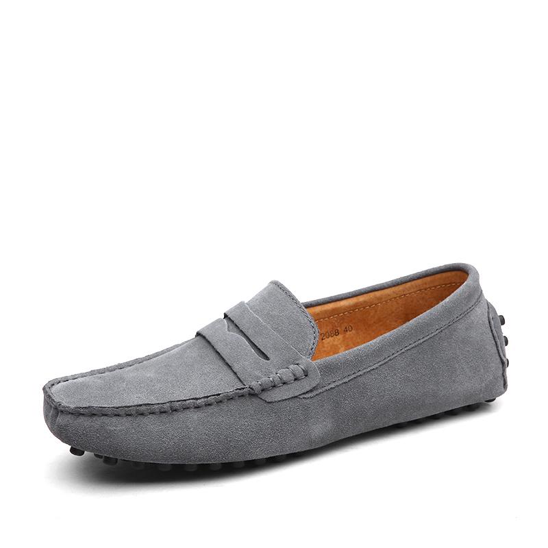 Mode Herren Hochwertige Leder Slipper Herren Freizeitschuhe Mokassins Slip On Herren Flats Mode Herrenschuhe Männliche Fahrschuhe Größe 38-49 42 graue