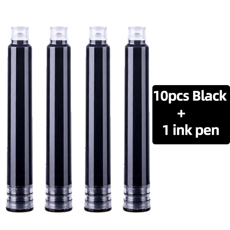 50 Stück Einweg-Tintenpatronen mit Durchmesser 3,4 mm, Nachfüllungen für Füllfederhalter, blau/schwarz/rot, für Schule, Büro, Schreibwaren 10pcs/pack+1pen schwarz
