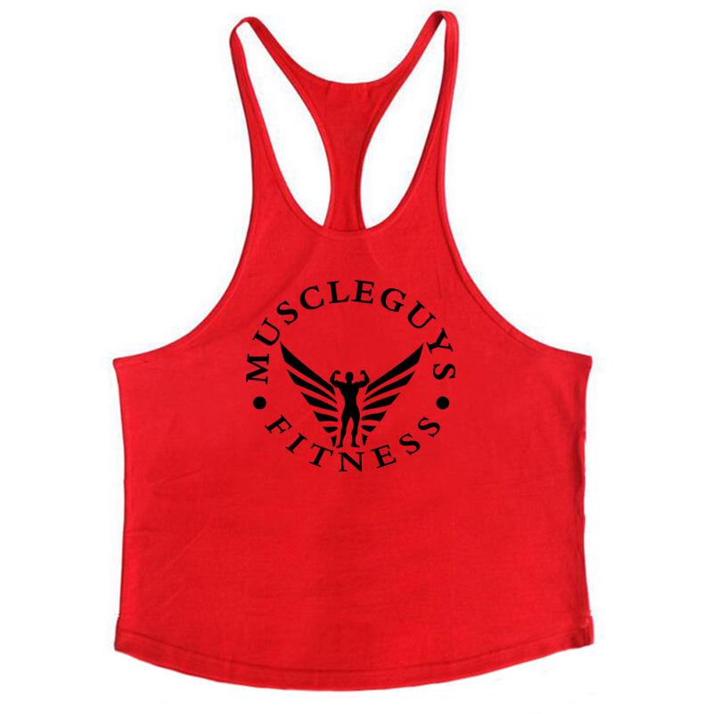 Muscleguys Bodybuilding-Bekleidung Unterhemd Herren Baumwolle Fitness Stringer Singlets Weste XL rot