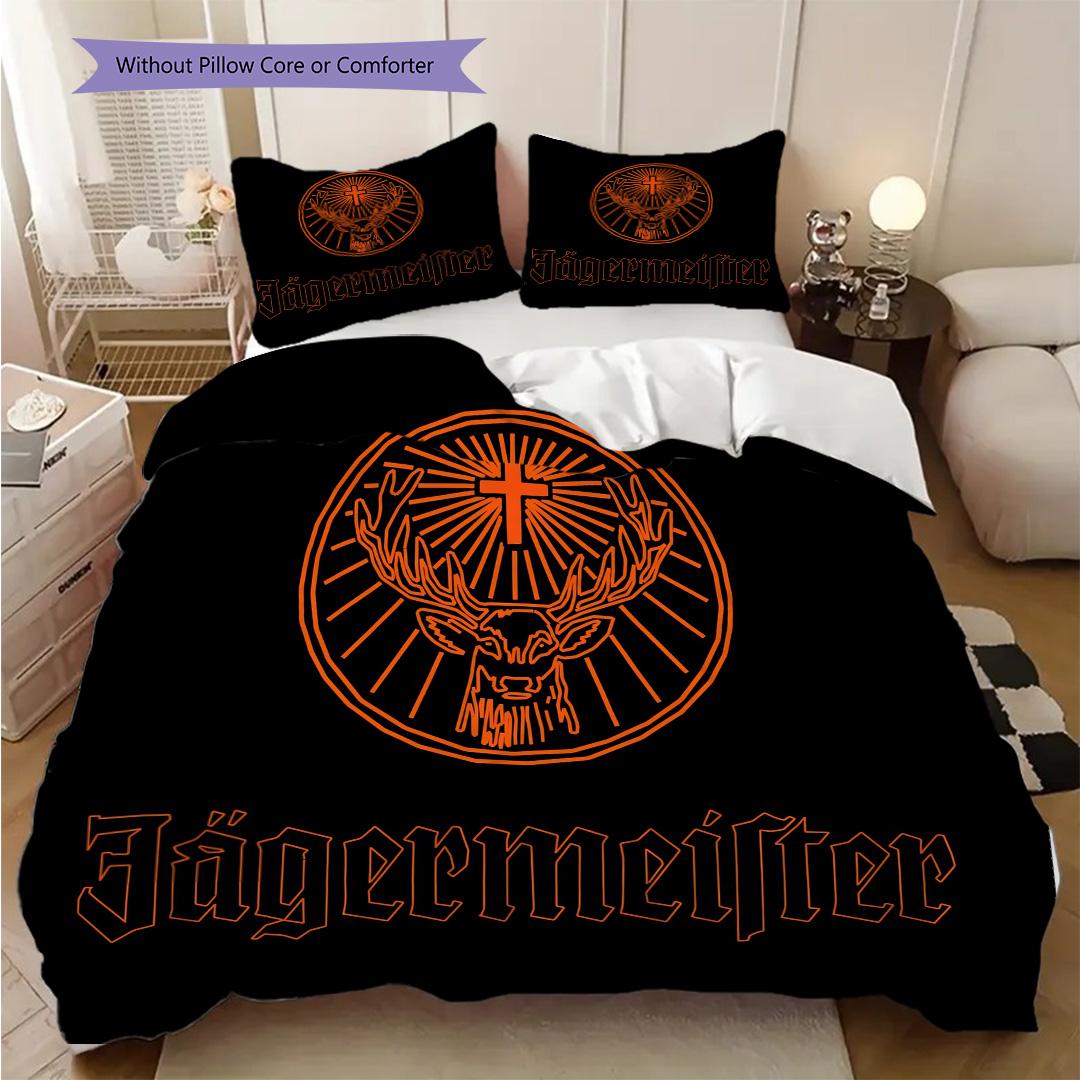 Jägermeister Symbol Stärke Erbe Dreiteiliges Set (1 Bettbezug + 2 Kissenbezüge, ohne Füllung) 2D Flach Weich und bequem 135x200cm