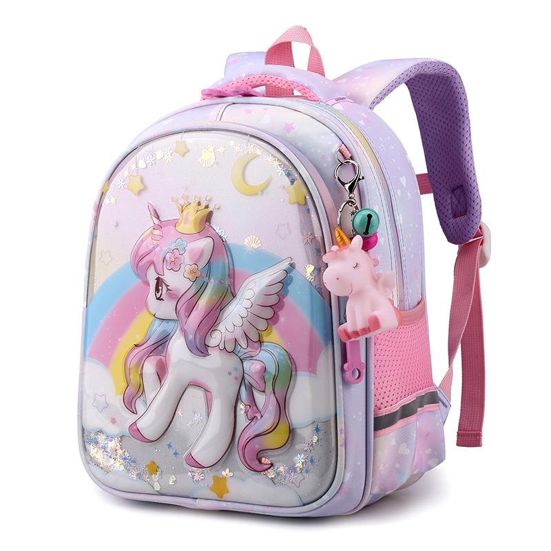 Wasserdichte Kindergarten-Schultaschen für Mädchen, leicht, Wirbelsäulenschutz, niedlicher Einhorn-Cartoon-Rucksack, Vorschule, Vorschule, Büchertasche