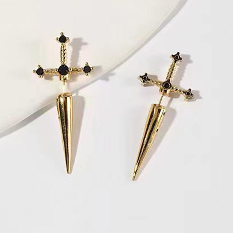 Gothic Kinitial Schwert Ohrringe Vintage Coole Punk Kristall Ohr Jacke Goth Dolch Ohrringe Schmuck Geschenk für Frauen