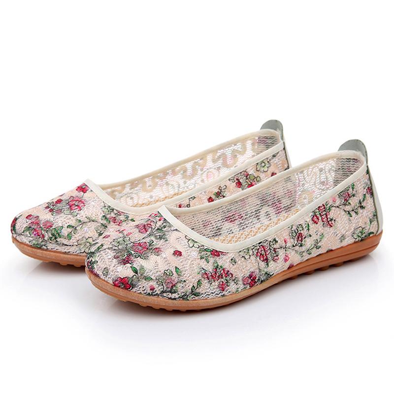Sommer Hohl Mesh Schuhe Mutter Schuhe Gestickte Weiche Sohle Sehne Sohle Casual Schuhe Oma Atmungsaktive Schuhe 35