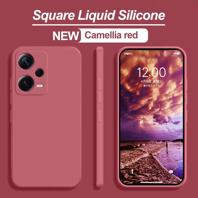 Redmi Note 12 Pro Hülle Quadratische Flüssigsilikon Handyhüllen für Xiaomi Redmi Note 12 Pro Plus Note 12S 4G Note12 5G Redmi 12 4G Soft Cover Redmi Note 12 5G Global dunkelrote