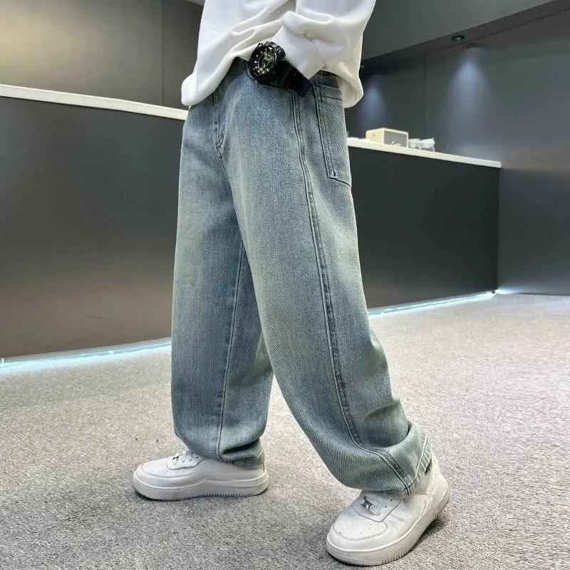 Kinderbekleidung Jungen Frühjahrskleidung Jeans Gerades Bein Hosen Jungen Hübsche Lockere Hosen 150