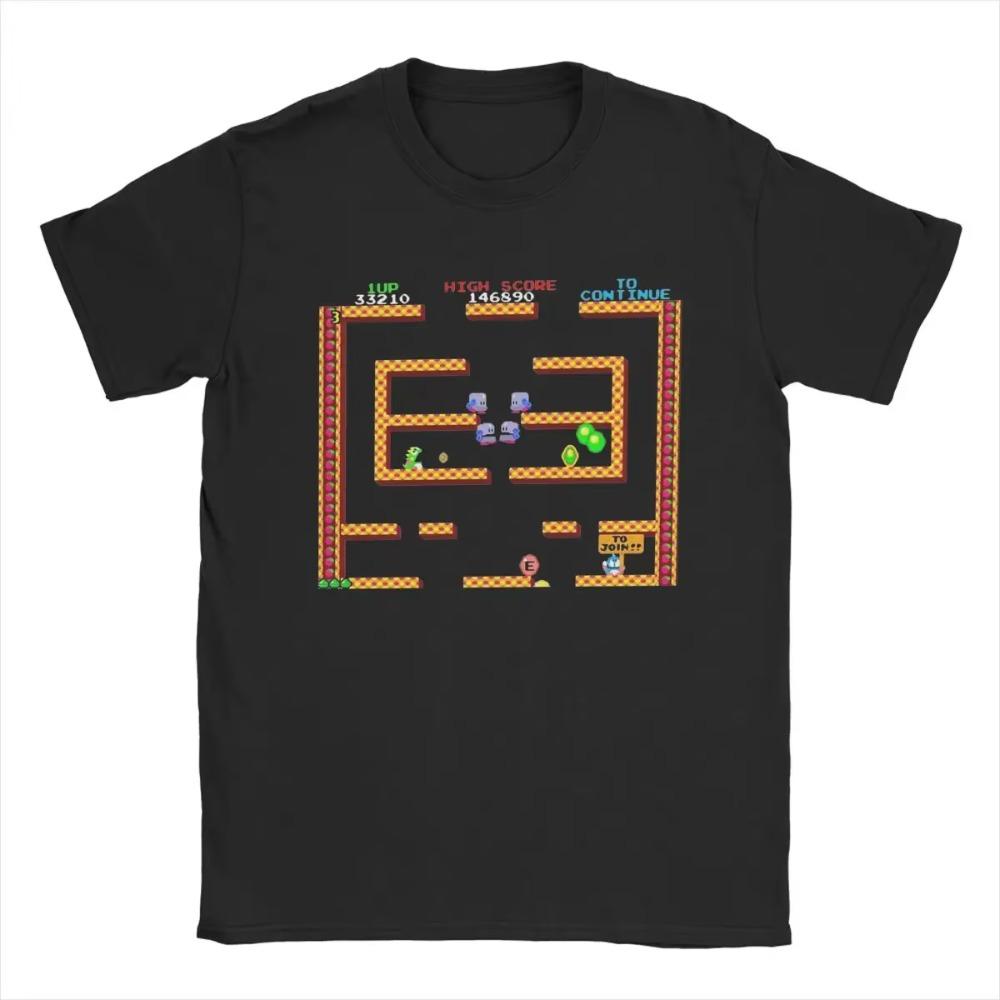 Einzigartige Bubble Bobble Level Game T-Shirts für Herren, Rundhalsausschnitt, Baumwoll-T-Shirts, kurzärmelige T-Shirts, Oberteile in Übergröße XXXXXL schwarz