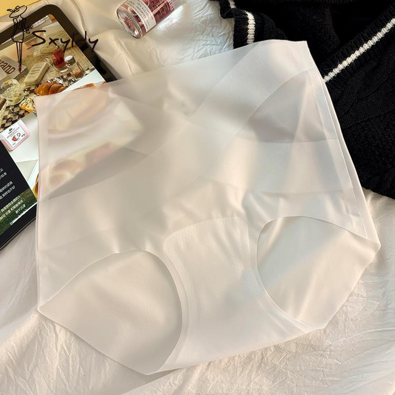 Damen High Waist Nahtlose Slips Neue Eisseide Slips Weiblich Sexy Nahtlose Dessous Hüftlift Unterwäsche Sommer Unterhosen M/L weiß