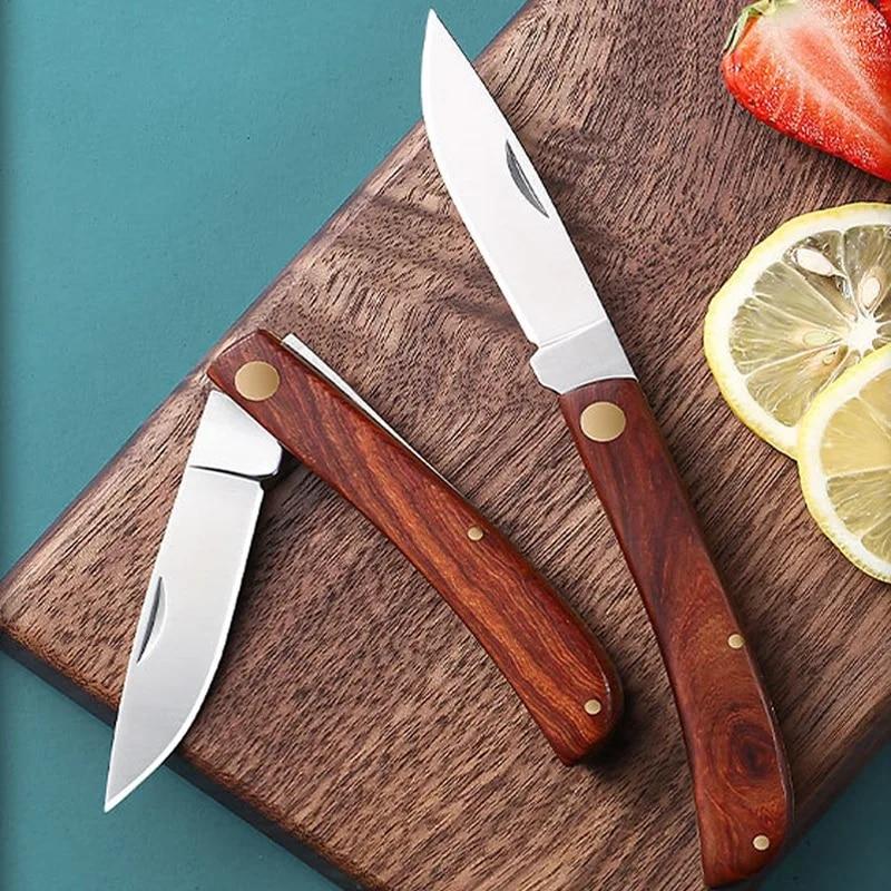 Edelstahl Obst Messer Tragbare Klapp Messer mit Holzgriff Haushalt Obst Klapp Schäler Küche Werkzeug Mini 1pcs