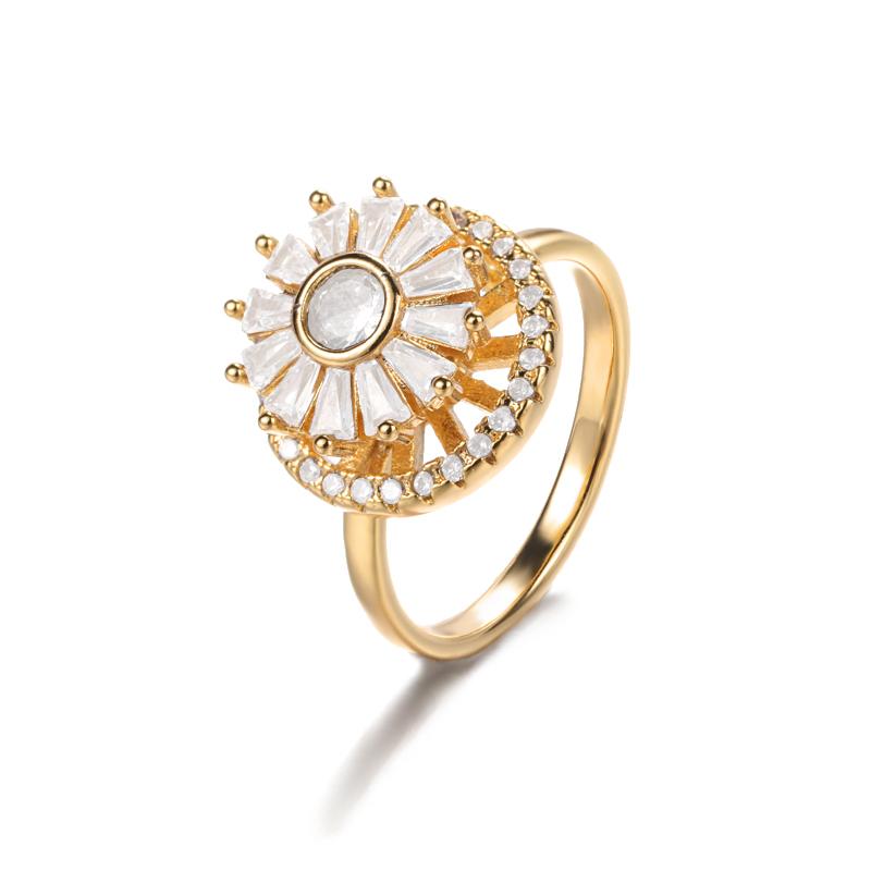 Zirkon Drehbare Vierblättriges Kleeblatt Angst Ringe Für Frauen Edelstahl Anti-Stress Fidget Spinner Ring Ästhetische Schmuck Geschenk beige