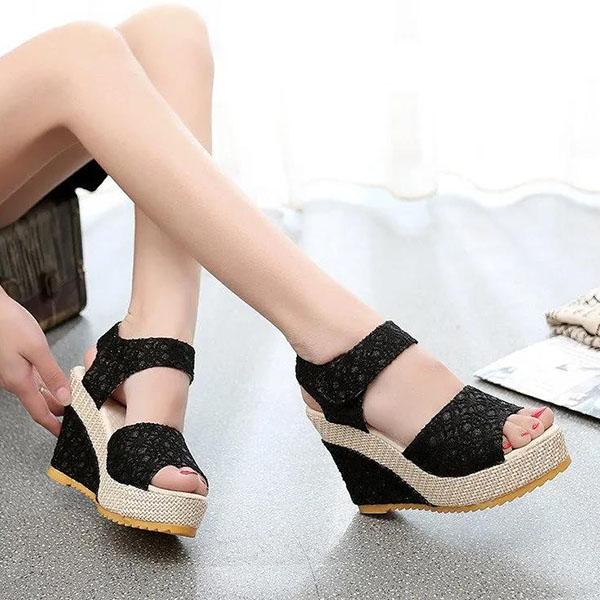 Damen Sommersandalen Damen Keilabsatz Coole Schuhe Vintage Party High Heels Sandalen Lässig Vielseitig Club Rutschfeste Sandalen 34 schwarz