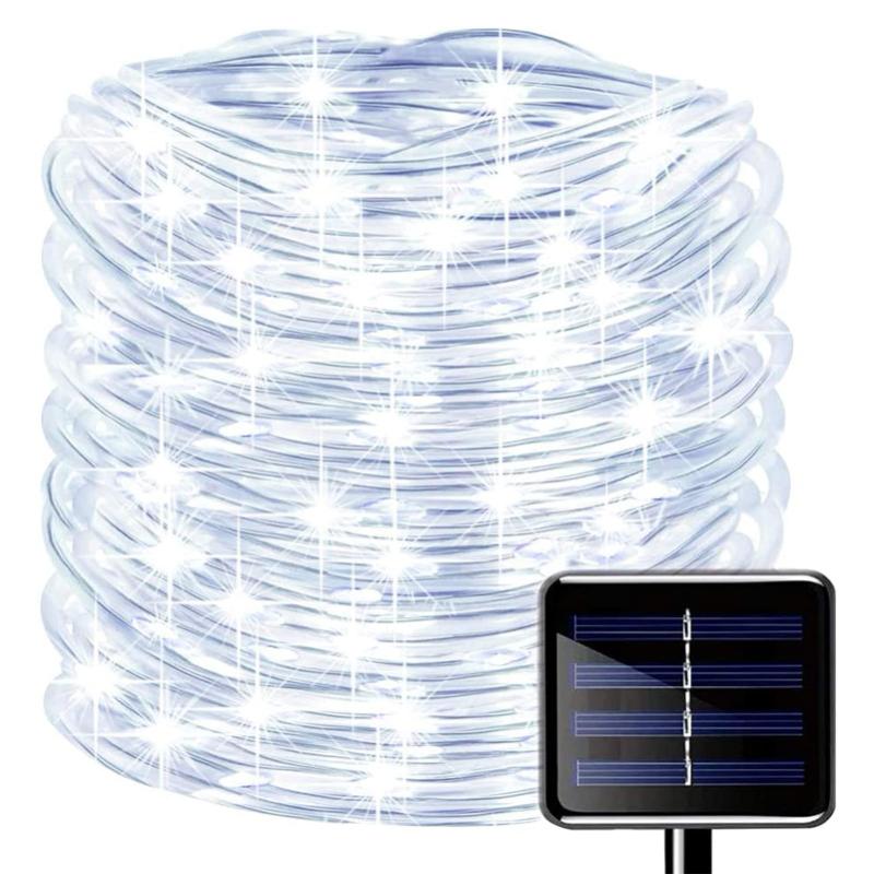 32 m/22 m/12 m/7 m Solar-LED-Licht für den Außenbereich, Garten, Weihnachtsdekoration, Solarschnur, Lichterkette, Elfengürtel, Hof, Gartengeländer, Landschaftsbeleuchtung Rope 7M 50LED weiß