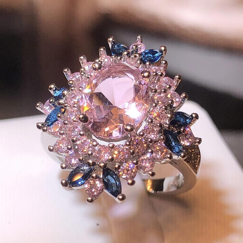 Luxus Verlobungsringe für Damen Accessoires Ehering Rosa Stein Glänzend Champagner AAA Zirkonia Damenring 10 gray