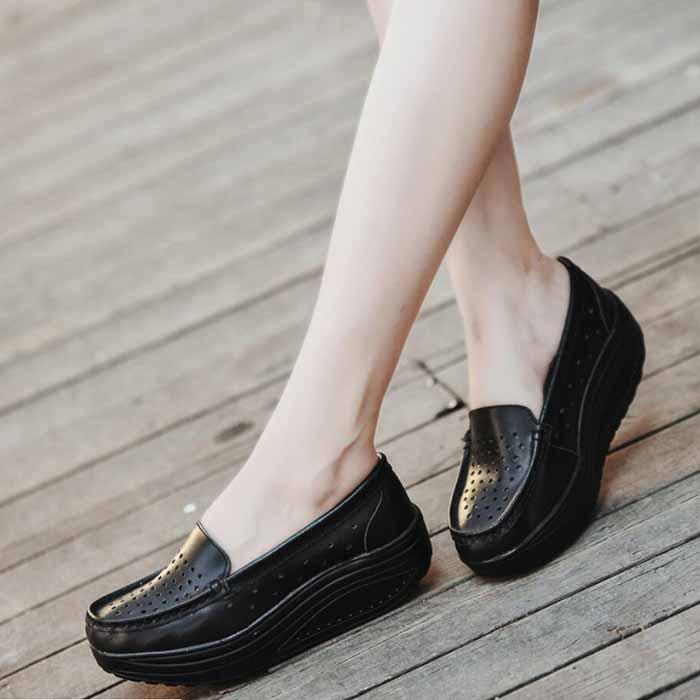 Atmungsaktive Damen-Schuhe aus Leder, Swing-Schuhe, Plattform, Krankenschwester-Arbeitsschuhe 40 schwarz