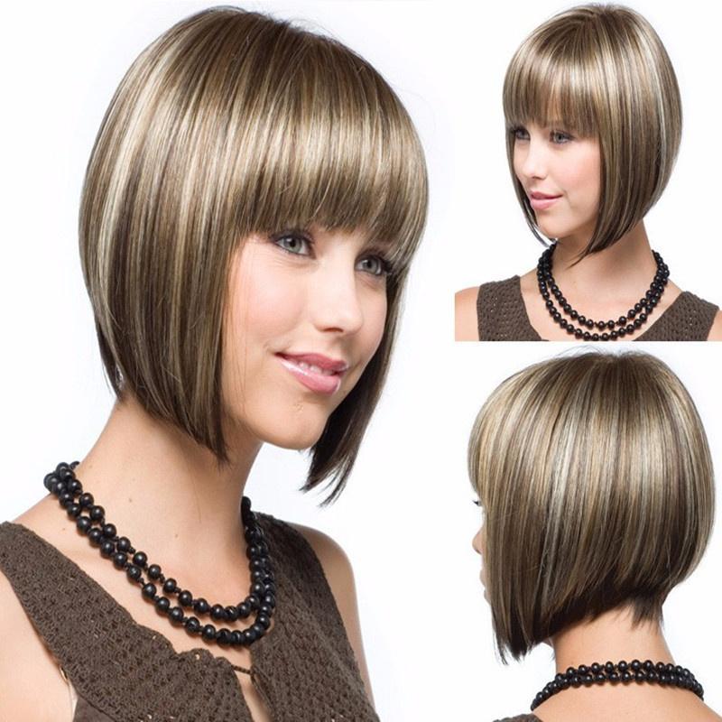 Synthetisches Haar Braune Perücken Kurze Bob-Perücke Pony Weiße Frauen Gemischt Braun Glatt Natürlich Mami-Perücke Alte Dame Kostüm Weiblich Täglich